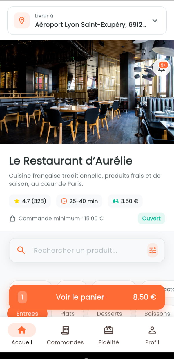 Application de commande à la marque du restaurant